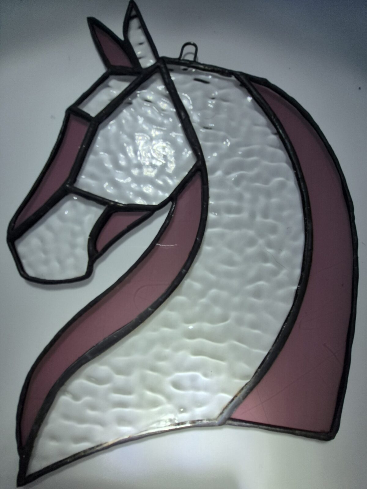 Stained Glass Horse Head – Purple & Clear Ripple