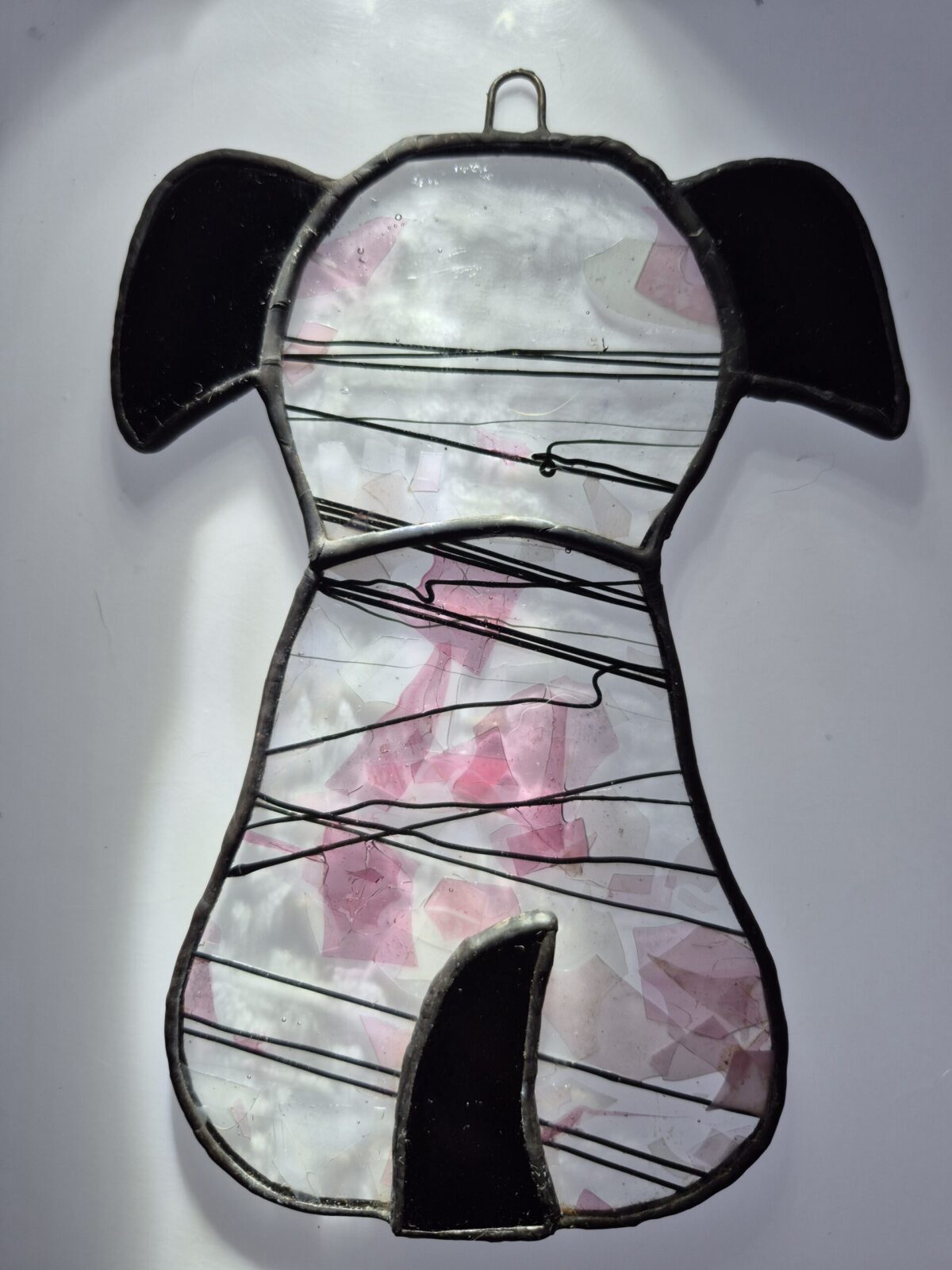 Stained Glass Pup – Pink Confetti, Black Tail/Ears