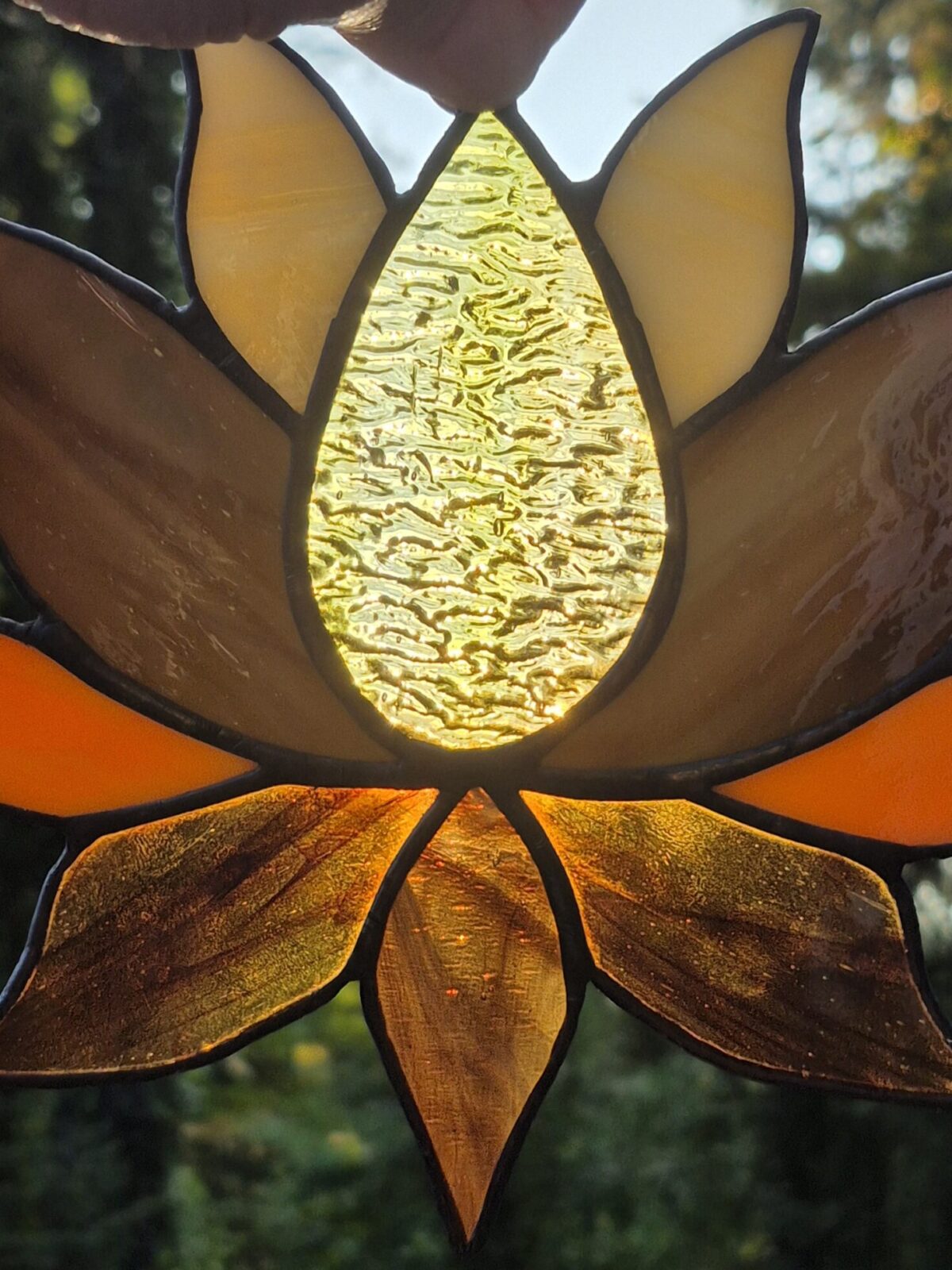 Stained Glass Lotus Flower – Gold Jewel Center