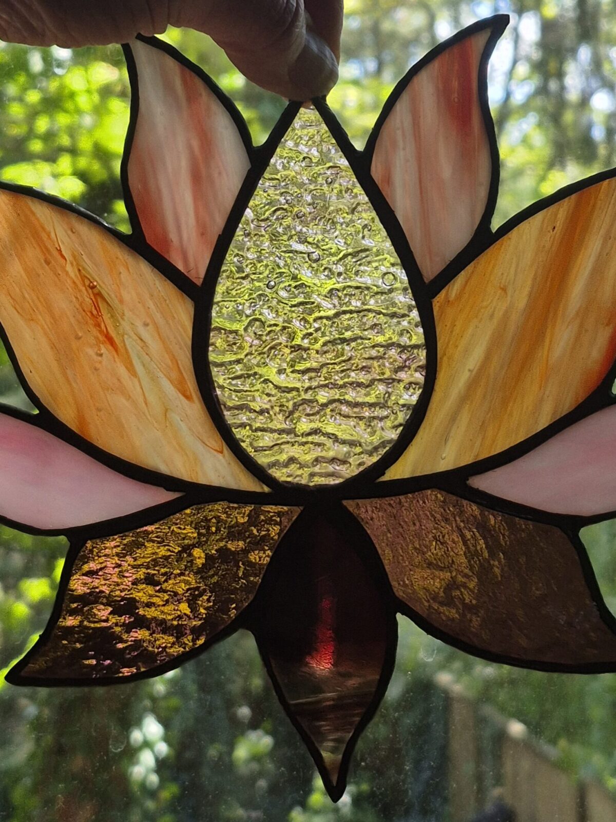 Stained Glass Lotus Flower – Pink Peach Jewel Center