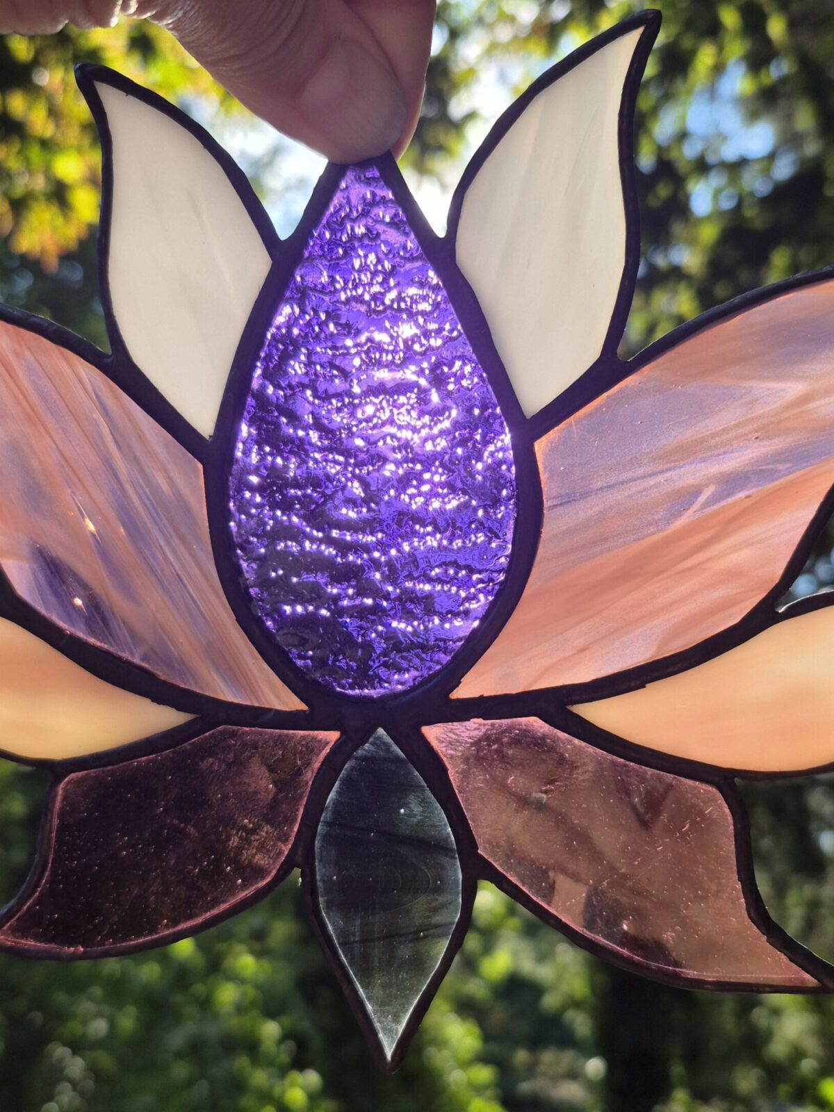 Stained Glass Lotus Flower – Purple Jewel Center