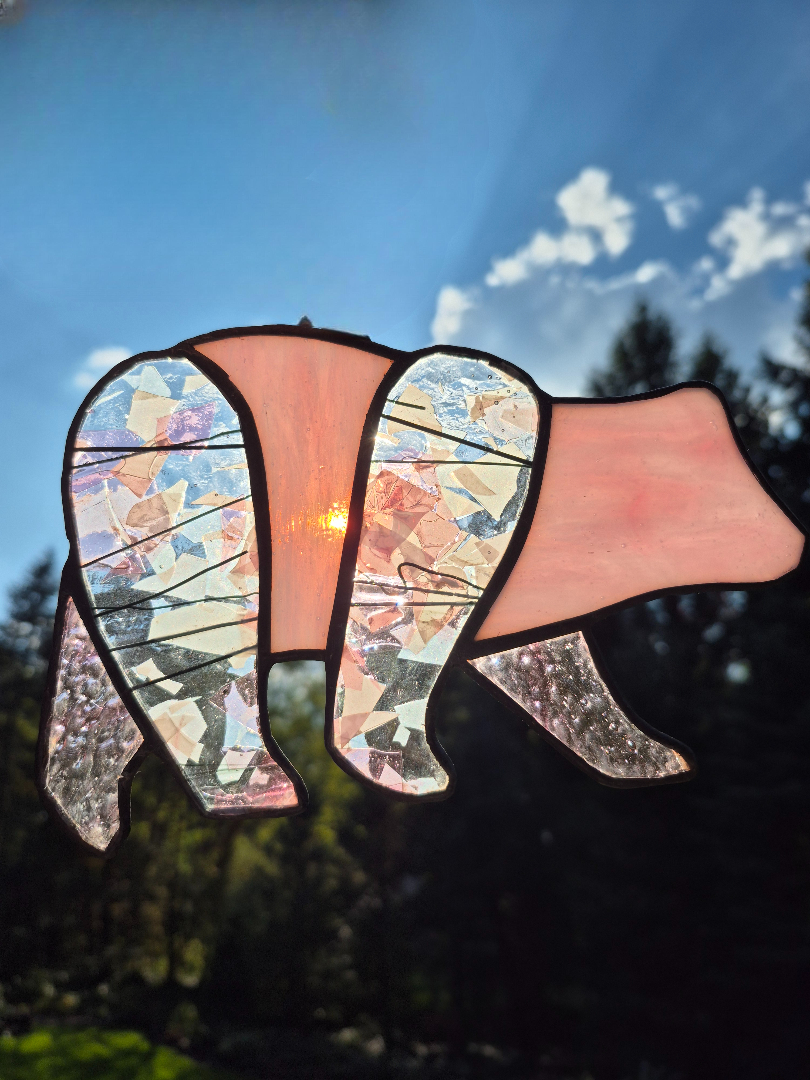 Stained Glass Bear – Pink Opaque, Ripple & Confetti