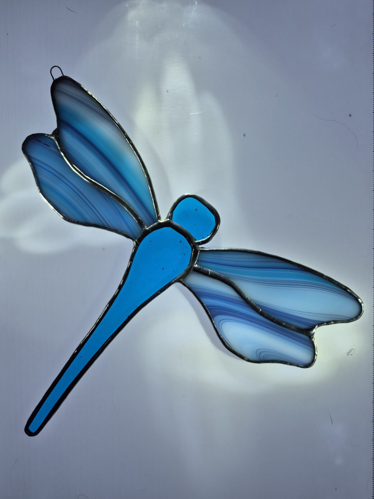 Stained Glass Dragonfly - Blue & Blue/Teal/White Swirl Wings